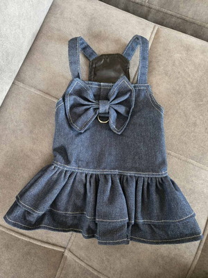 Denim dress for small dog like new, dark blue