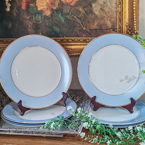 Royal Doulton porcelain dinner plates set of 6, gold rim, 25 cm