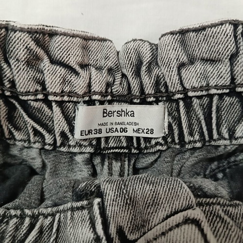 Bershka high-waisted denim shorts with belt, grey acid wash, like new, size 38