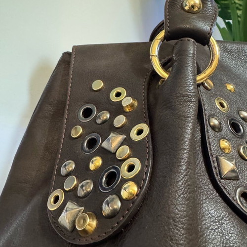 Italian designer brown leather shoulder bag like new