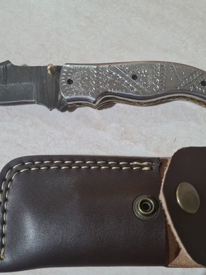 Damascus Folding Knife Sougias Horn Handle