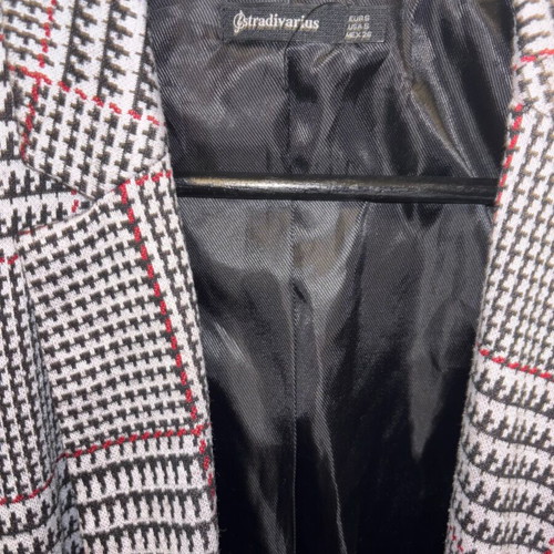 Stradivarius blazer with black and white houndstooth check and red details, like new