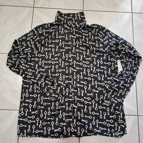 Satin office shirt with keys XL like new, black and white