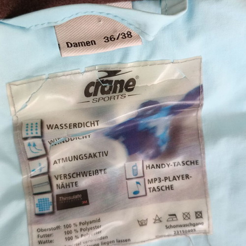 Crane ski jacket like new, size S/M, light blue with brown details