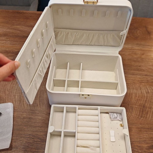 Jewelry box new, white with drawers and compartments