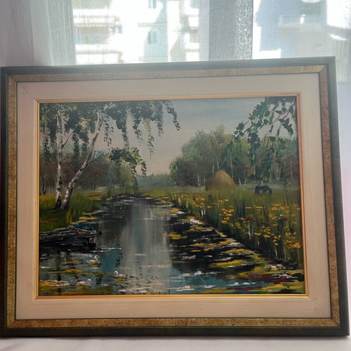 Vintage oil paintings set of 2, like new, winter and spring landscapes