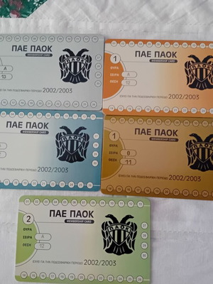 PAOK Membership Cards Set 5 Pieces 2002-2003 New