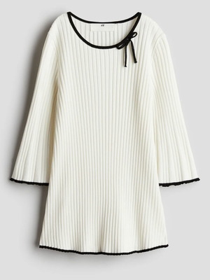 H&M knitted dress for girl 18-24 months white with black details new