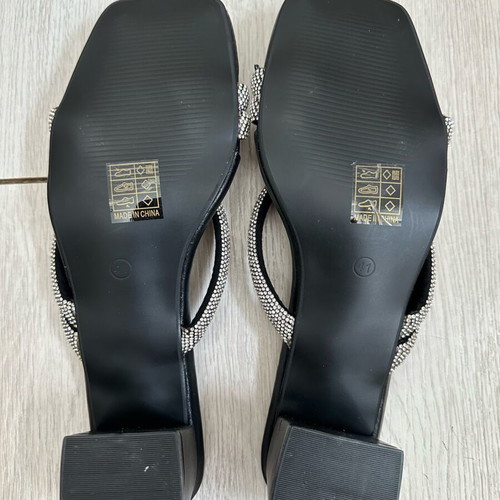 Sandals new elegant black with silver gems size 41