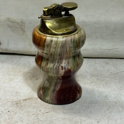 Vintage table lighter made of onyx with brass mechanism used