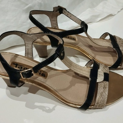 Tamaris sandals size 39 like new, gold and black