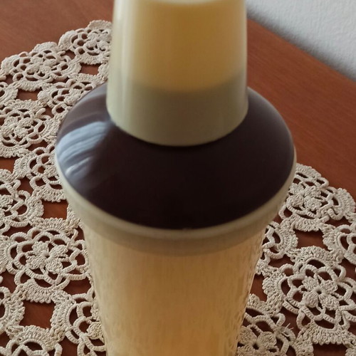 Cocktail shaker plastic beige with brown 1960's vintage new Greek made