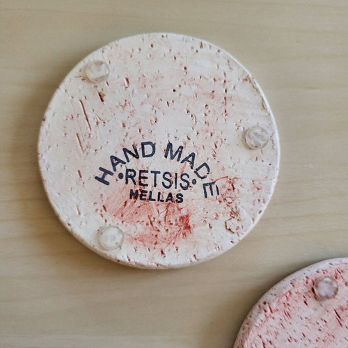 Retsis Bros Hellas Handmade Ceramic Coasters Set of 2 with Fishbone Design