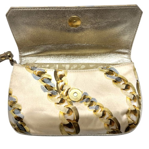 Roberto Cavalli silk clutch used with signs of wear and discoloration