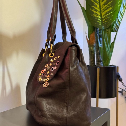 Italian designer brown leather shoulder bag like new