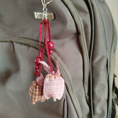 Handmade textile keychain with two tulips, custom made