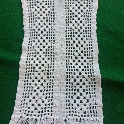 Crochet pattern like new with geometric openwork design and fringes