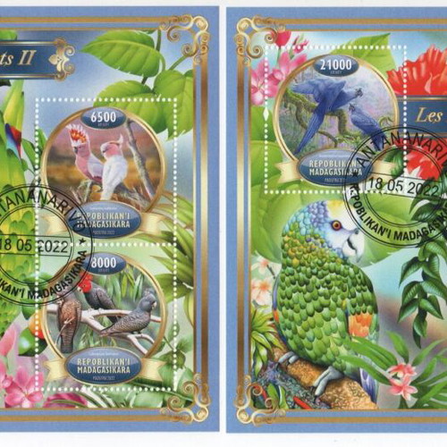 Madagascar 2022 Complete Parrots Stamp Set with Block and Mini Sheet new
