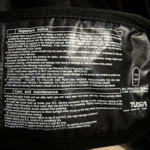 TUSA Liberator Σ diving jacket used, size L