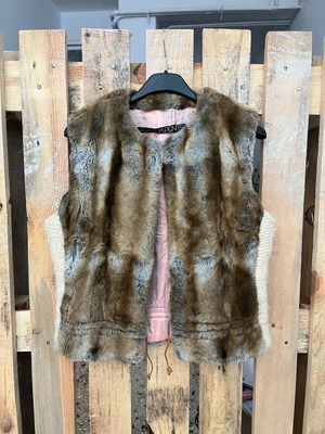 Natasjapents sleeveless fur vest used, beige and brown, made in Italy