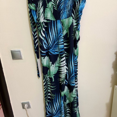 One-piece tropical print jumpsuit M/L like new with belt and chest support
