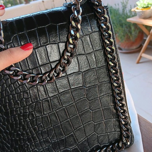 Black leather crossbody bag like new with silver chain