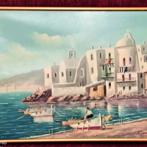 Painting G. Depastas Boats on canvas new with frame