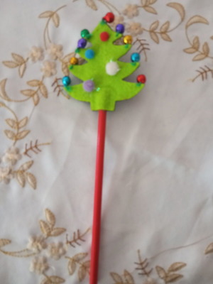 Pencil with Christmas tree decoration, new