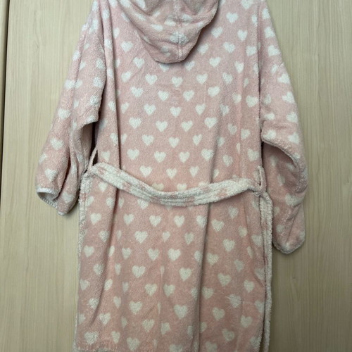Bathrobe used pink and white with pockets and hood S-L