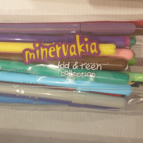 Two transparent pencil cases with pencils, rulers and markers like new