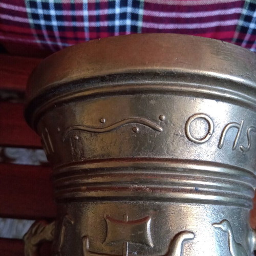 Copper mortar used with embossed decorations