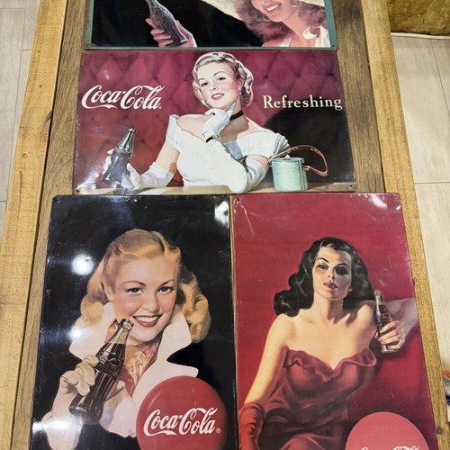 Coca Cola old metal signs used, set of 4, 30x50 cm
