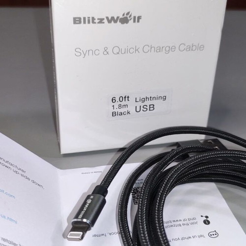 BlitzWolf USB-A to Lightning braided cable 1.8m, Apple MFI certified