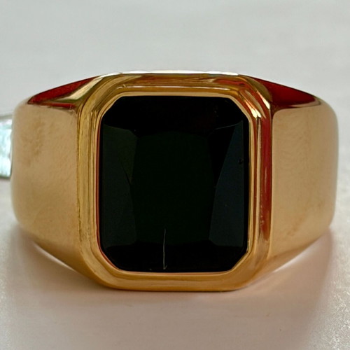 Gold Signet Ring with Black Stone, Brand New, 316L Stainless Steel US 12