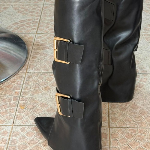 Women's boots new black leather size 37 with 10cm heel