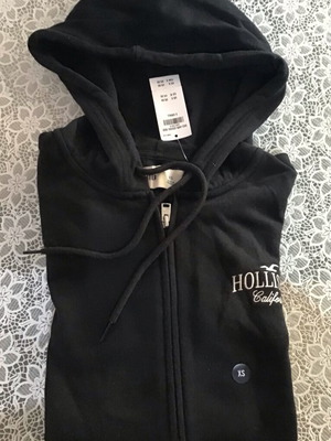 Hollister hoodie with full zip and embroidery new, size XS, black