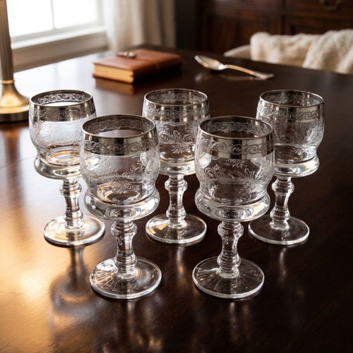Murano Medici vintage crystal wine glass set of 5