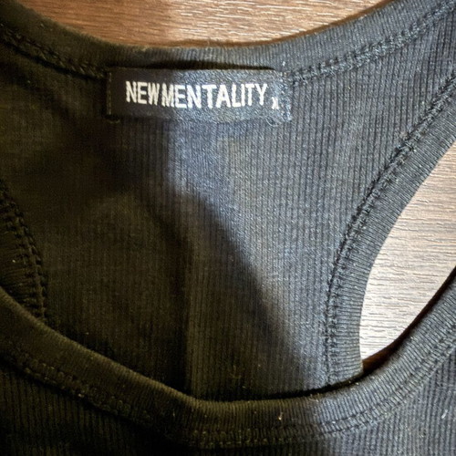 New Mentality Black Ribbed Racerback Tank Top, XL