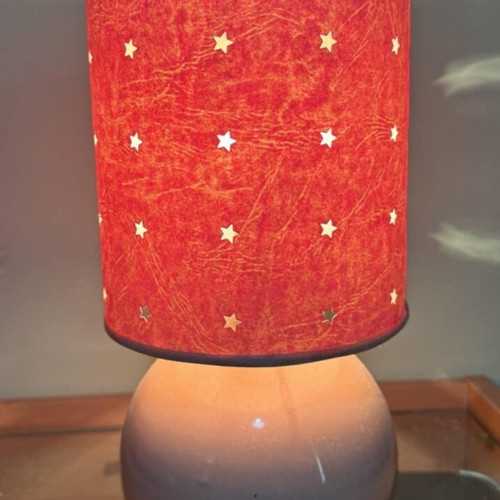 Table lamp used pink intense with ceramic base