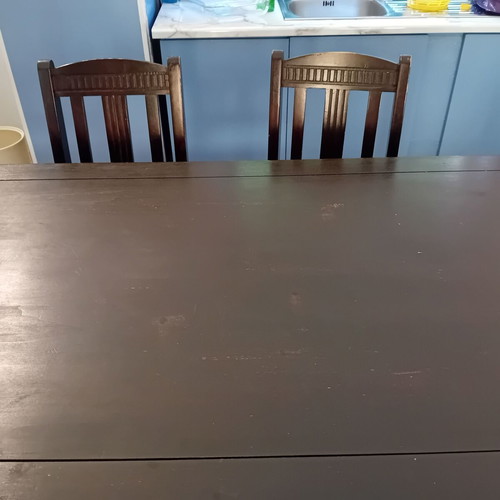 Wooden dining set black color used, table 85x160 cm with 6 chairs