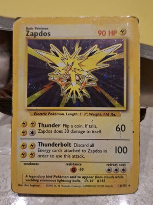 Pokémon Zapdos Base Set Holo κάρτα 16/102