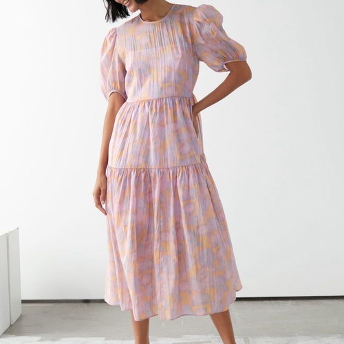 & Other Stories Voluminous Puff Sleeve Midi Dress Size S like new, colorful