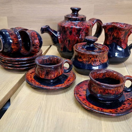 Ceramic vintage tea and coffee set with lava glaze