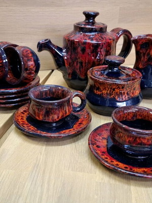 Ceramic vintage tea and coffee set with lava glaze