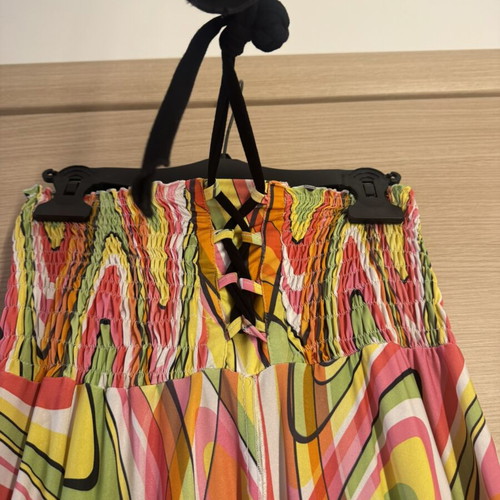 70s psychedelic maxi dress with asymmetric handkerchief hem