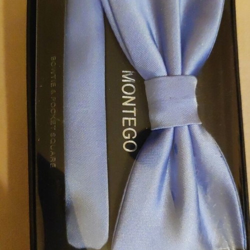 Montego silk bow tie and pocket square set new, blue