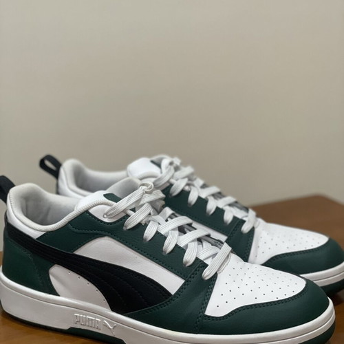 Puma Rebound Low v6 sneakers, white and green, size 42.5