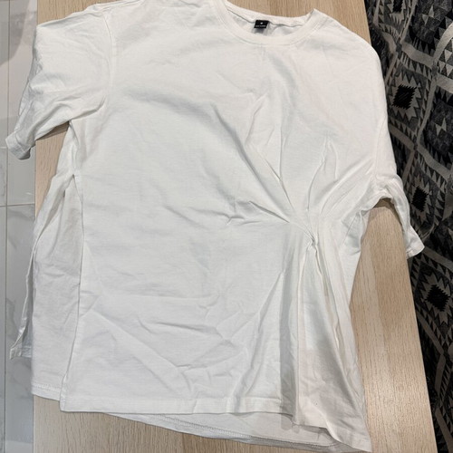 White T-shirt with Side Shirring, Size M, Women's