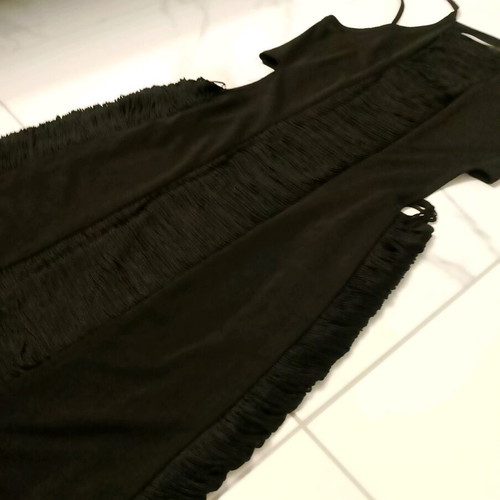 Anel short black evening dress with fringes and cutouts like new