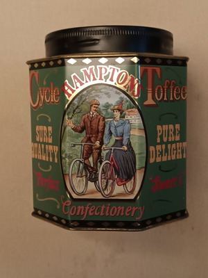 Collectible metal Hamptons Cycle Toffee tin like new
